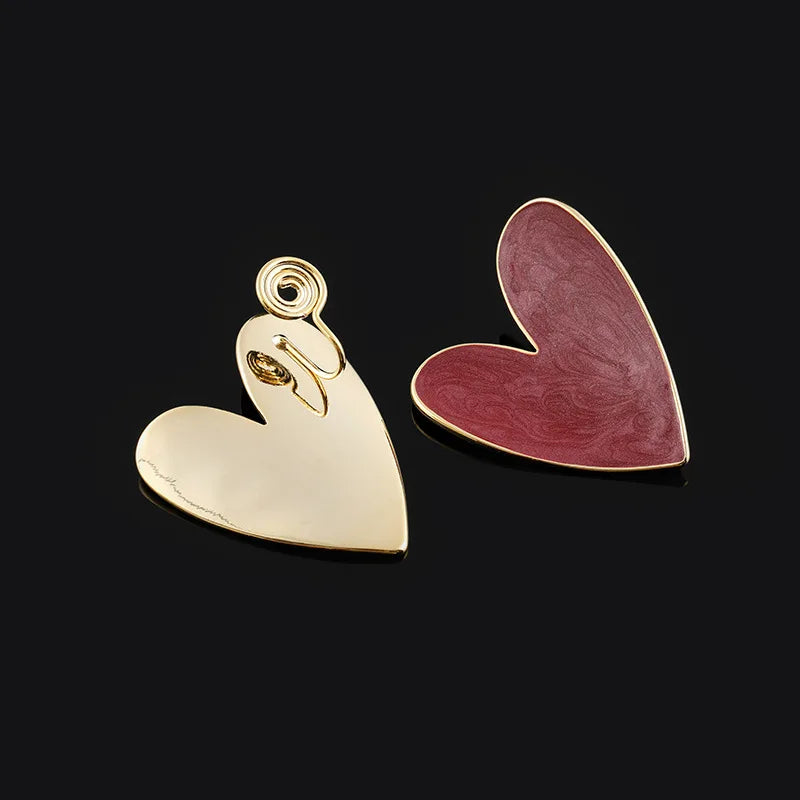 Vintage Dark Red Enamel Heart Alloy Elegant Statement Stud & Clip On No Piercing Fashion Earrings
