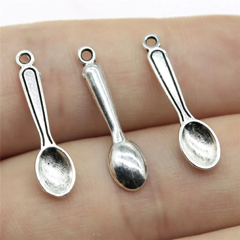 24mm 0.7g Antique Silver Zinc Alloy Spoon Charm Pendant for DIY Kitchen Theme Jewelry Making
