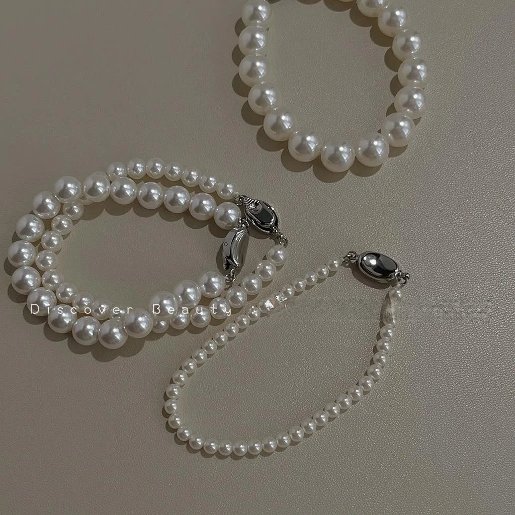 Light Luxury Glass Pearl Bracelet Simple Round Pearl Geometric Hand Jewelry