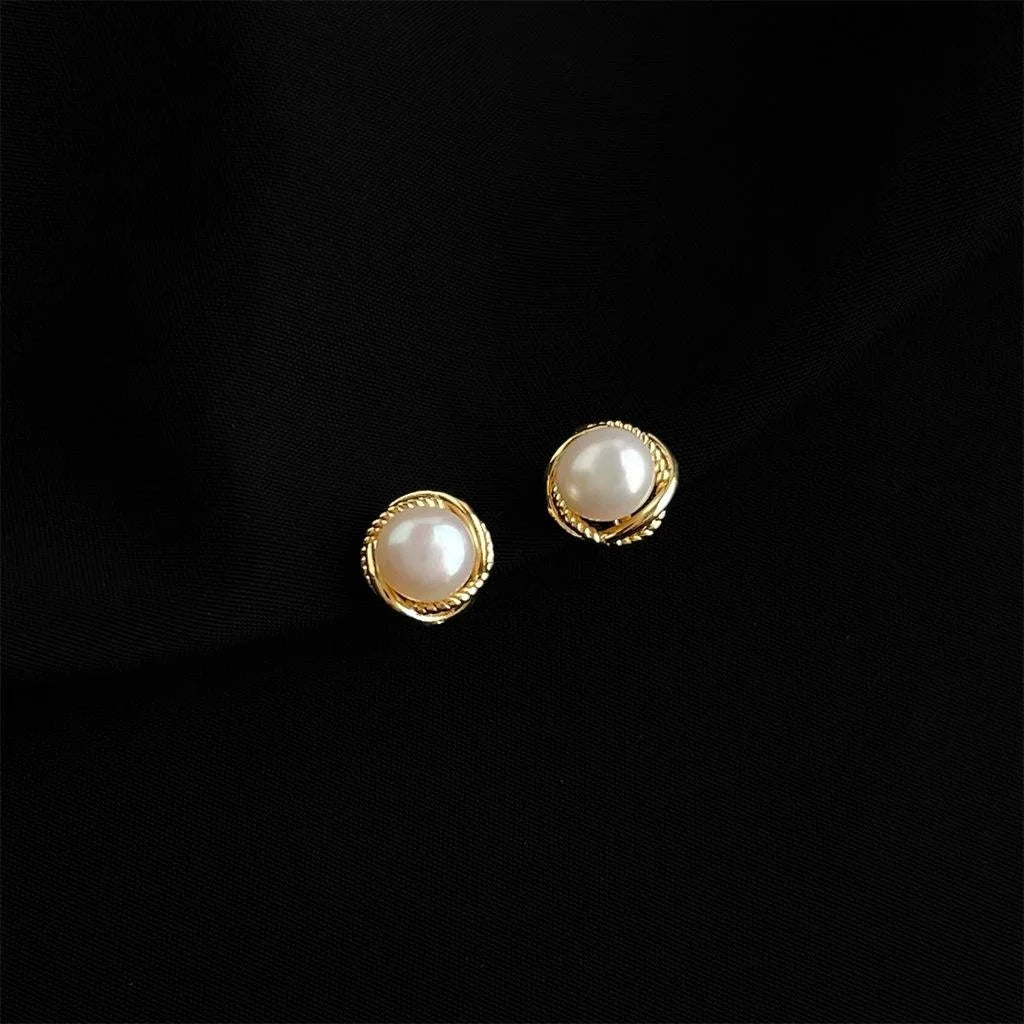 Elegant Copper Freshwater Pearl Double Spiral Clip On Drop Earrings Gold Plated Painless Non Pierced