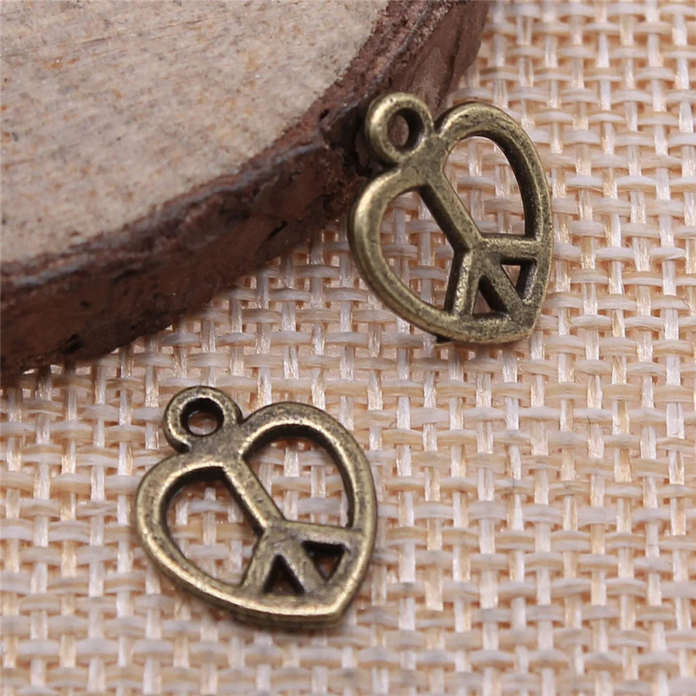 14x11mm 0.6g Multicolor Zinc Alloy Peace Heart Charm Pendant for DIY Bracelet Necklace Making