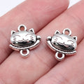 15x15.4x5.4mm 2.7g Antique Silver Zinc Alloy Lucky Cat Head Connector Charm for DIY Bracelet Jewelry