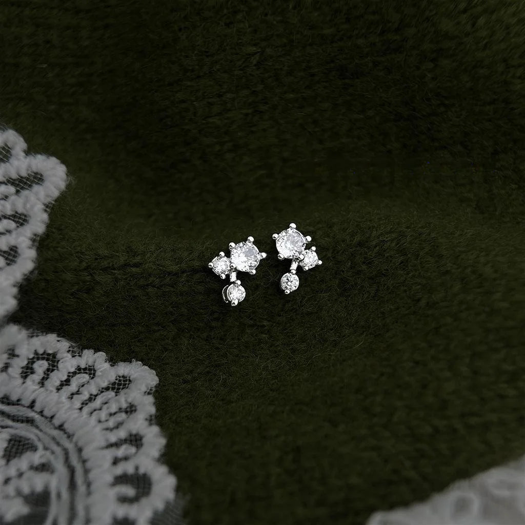 Minimalist Micro Pave Zircon Flower Stud Earrings Eco-Friendly Copper Light Luxury Geometric Jewelry