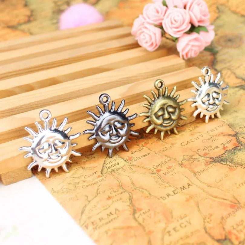 34MM Antique Silver Zinc Alloy Sun Charm Pendant for DIY Necklace Bracelet Jewelry Making