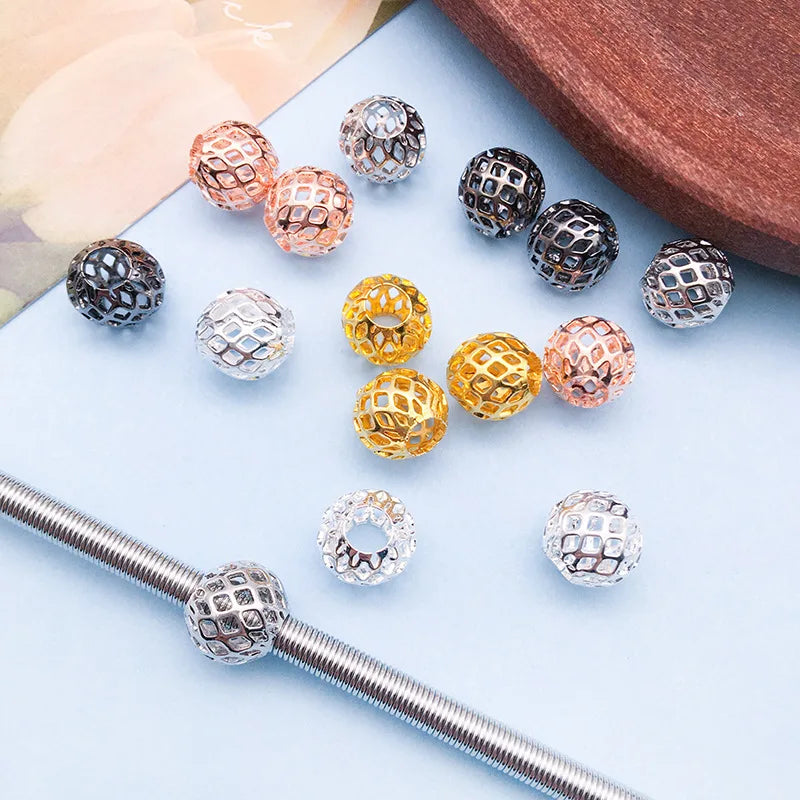 Copper Alloy Hollow Flower Ball Spacer Beads with Large Hole for DIY Earrings and Keychain Jewelry — 8mm