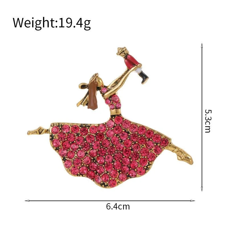 Elegant Rhinestone Enamel Ballet Girl Dancer Brooch, Alloy Lapel Pin Corsage Suit Accessory Gift