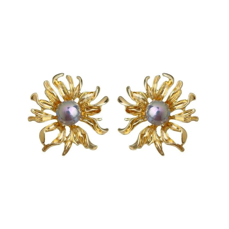 Old Money Style 14K Plated Copper Sunflower Flower Drop Earrings