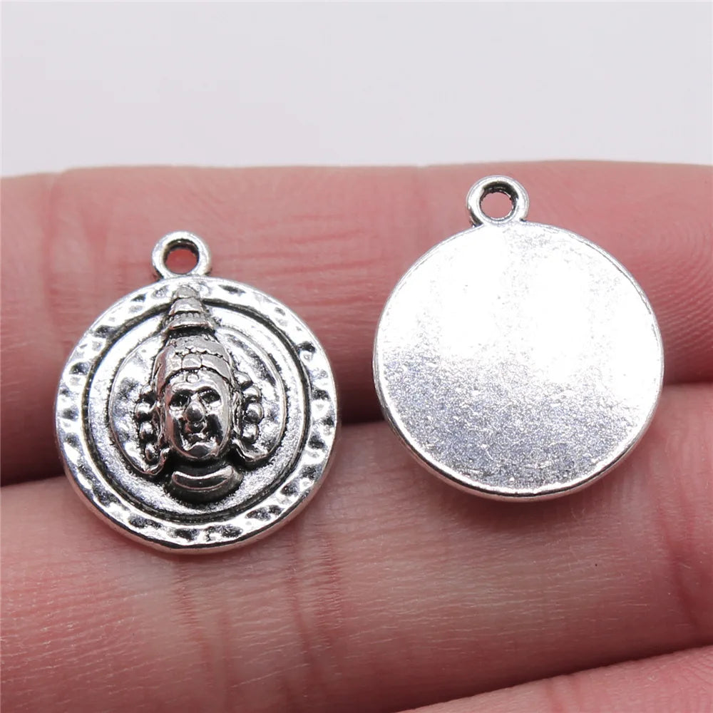 17x20mm 3.1g Antique Silver Zinc Alloy Round Indian Deity Charm Pendant for DIY Necklace Jewelry