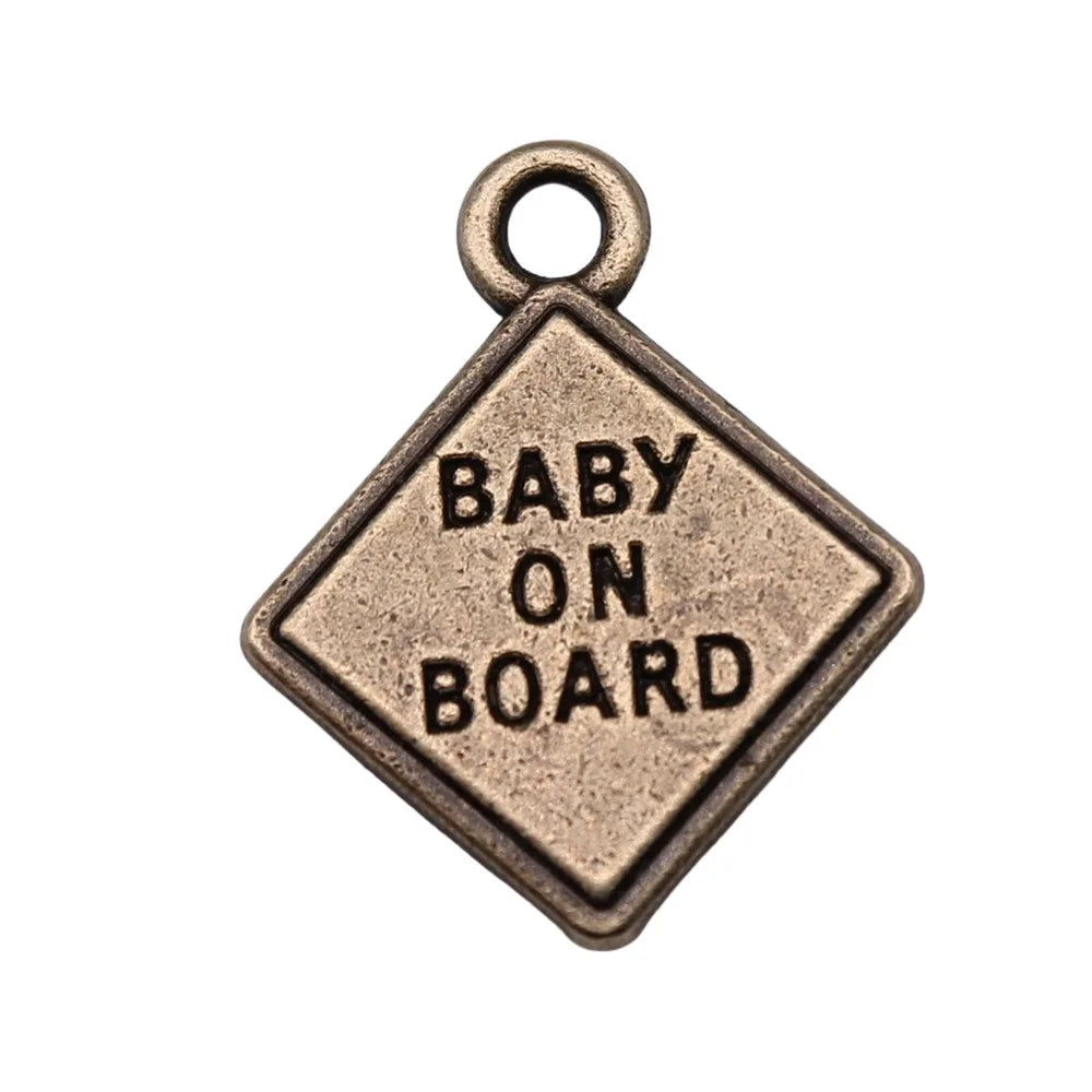 23x19mm 2.97g Antique Bronze Zinc Alloy Baby On Board Angel charm pendant for DIY necklace making
