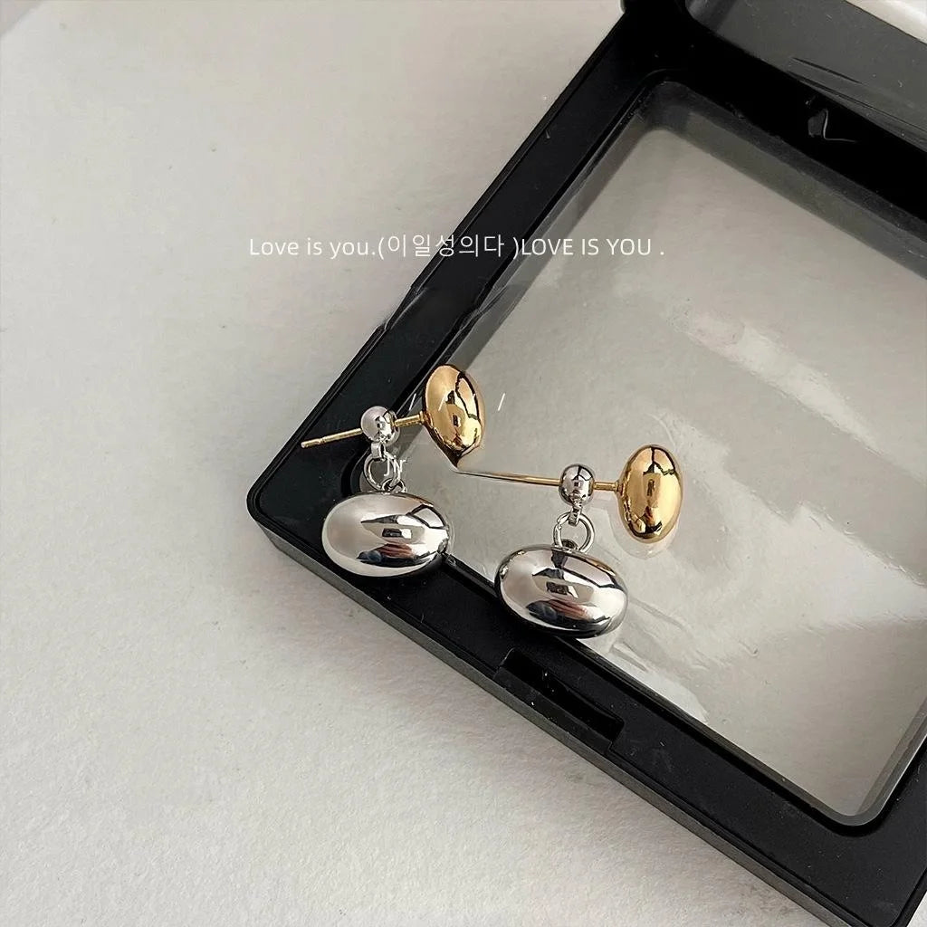 Luxury Oval Geometric Copper Drop Earrings, Two-Way Minimalist Women's Jewelry