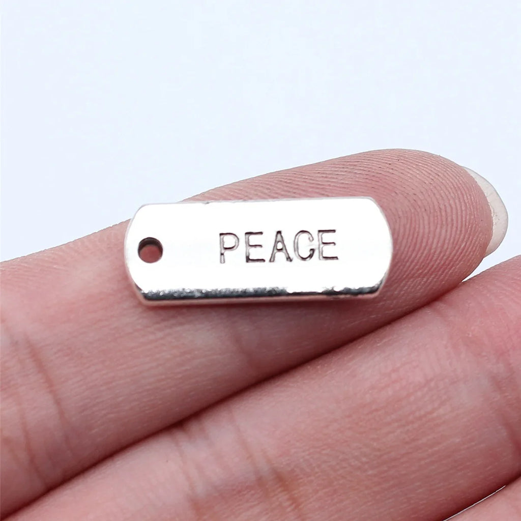 21x8mm 2g Antique Silver Zinc Alloy PEACE Word Tag Charm Pendant for DIY Necklace Bracelet