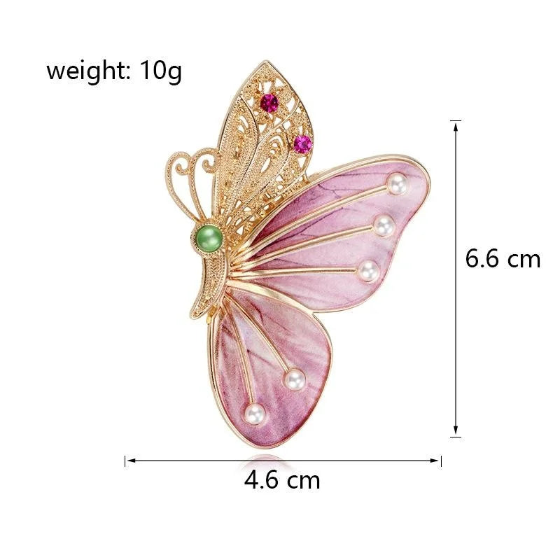 Luxury Blue Enamel Butterfly Brooch With Rhinestone And Pearl Accents, Elegant Lapel Pin Corsage Gift