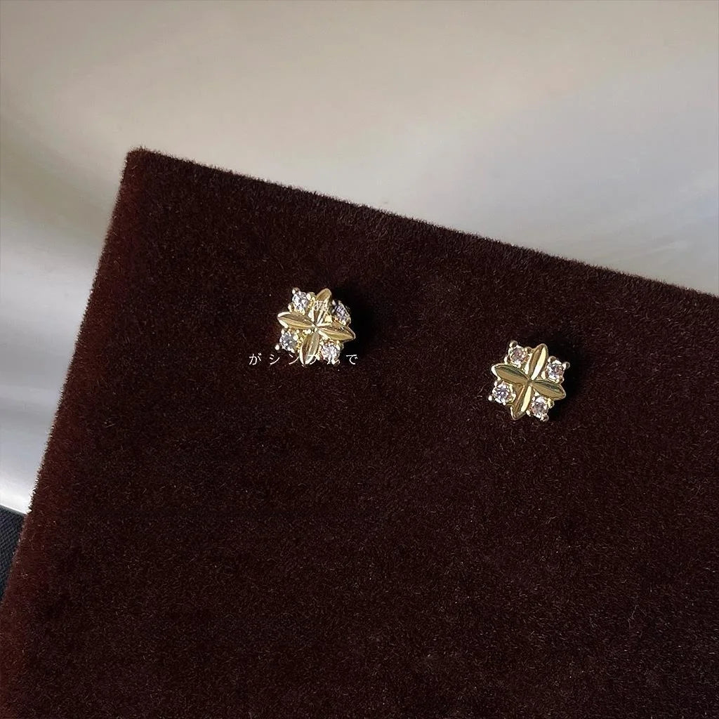 Mini 14K Plated Copper Geometric Square Micro Pave Zircon Stud Earrings