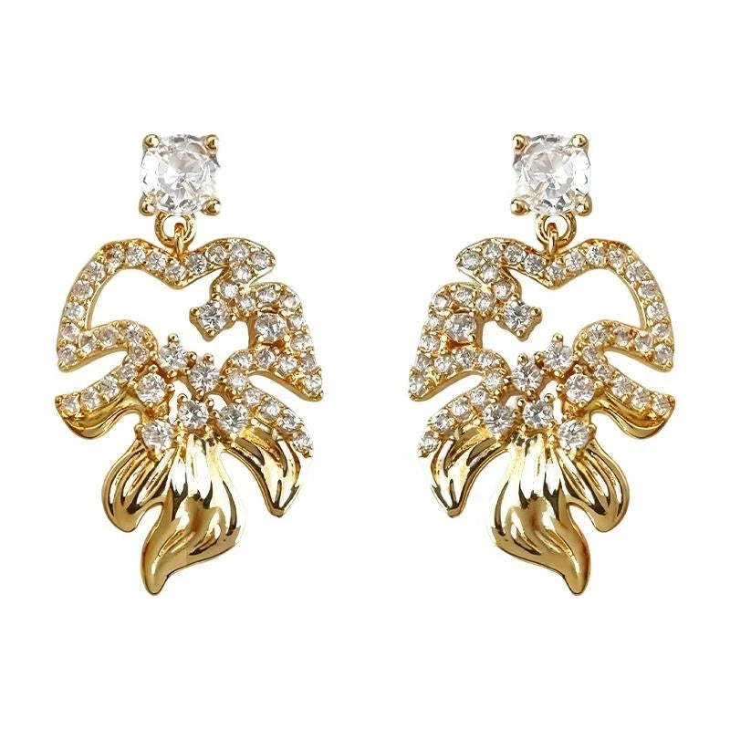 Original Design Micro Pave Zircon Hollow Leaf Drop Earrings Eco Friendly Copper Silver Plated Pin