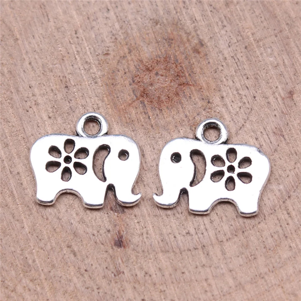 12x11mm 0.54g Antique Silver Zinc Alloy Flower Elephant Charm Pendant for DIY Handmade Jewelry Making