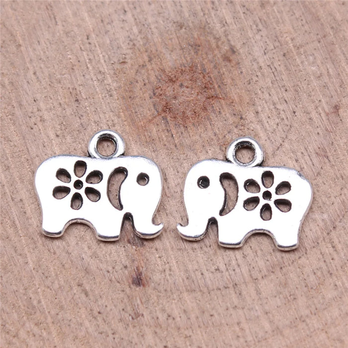 12x11mm 0.54g Antique Silver Zinc Alloy Flower Elephant Charm Pendant for DIY Handmade Jewelry Making