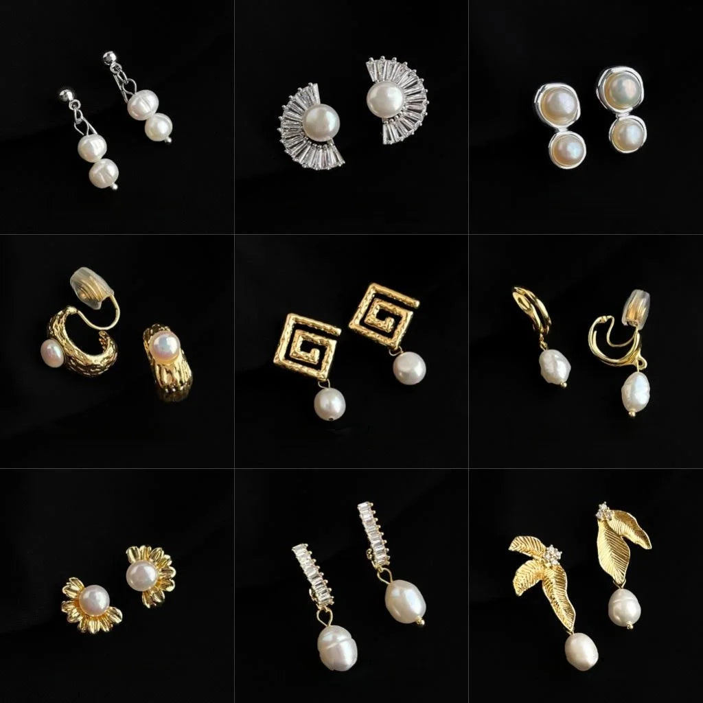 Elegant Copper Freshwater Pearl Double Spiral Clip On Drop Earrings Gold Plated Painless Non Pierced
