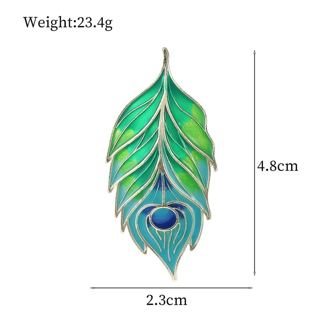 Elegant Green Enamel Feather Leaf Brooch With Gold Alloy Veins, Fashion Lapel Pin Suit Accessory Gift
