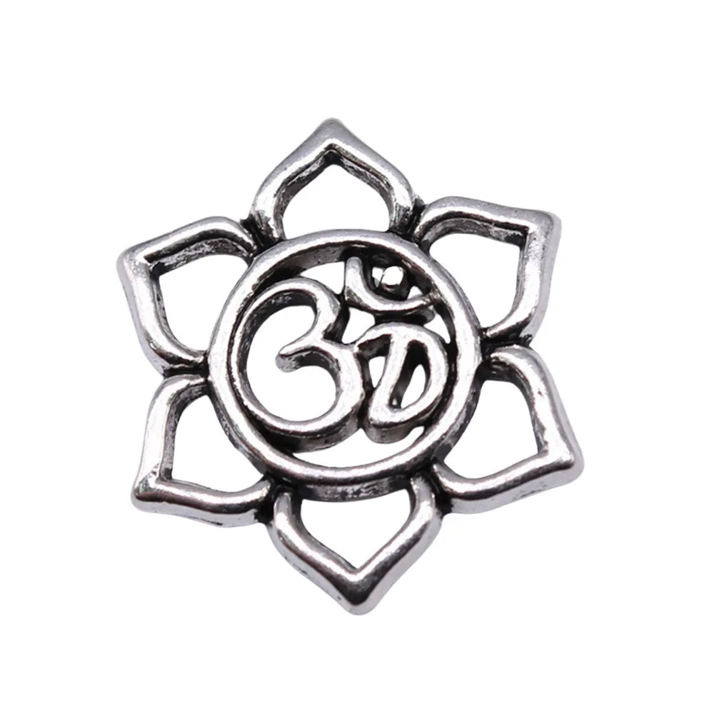 23x23mm 2.3g Antique Silver Zinc Alloy Lotus OM Charm Pendant for DIY Jewelry Making and Accessories