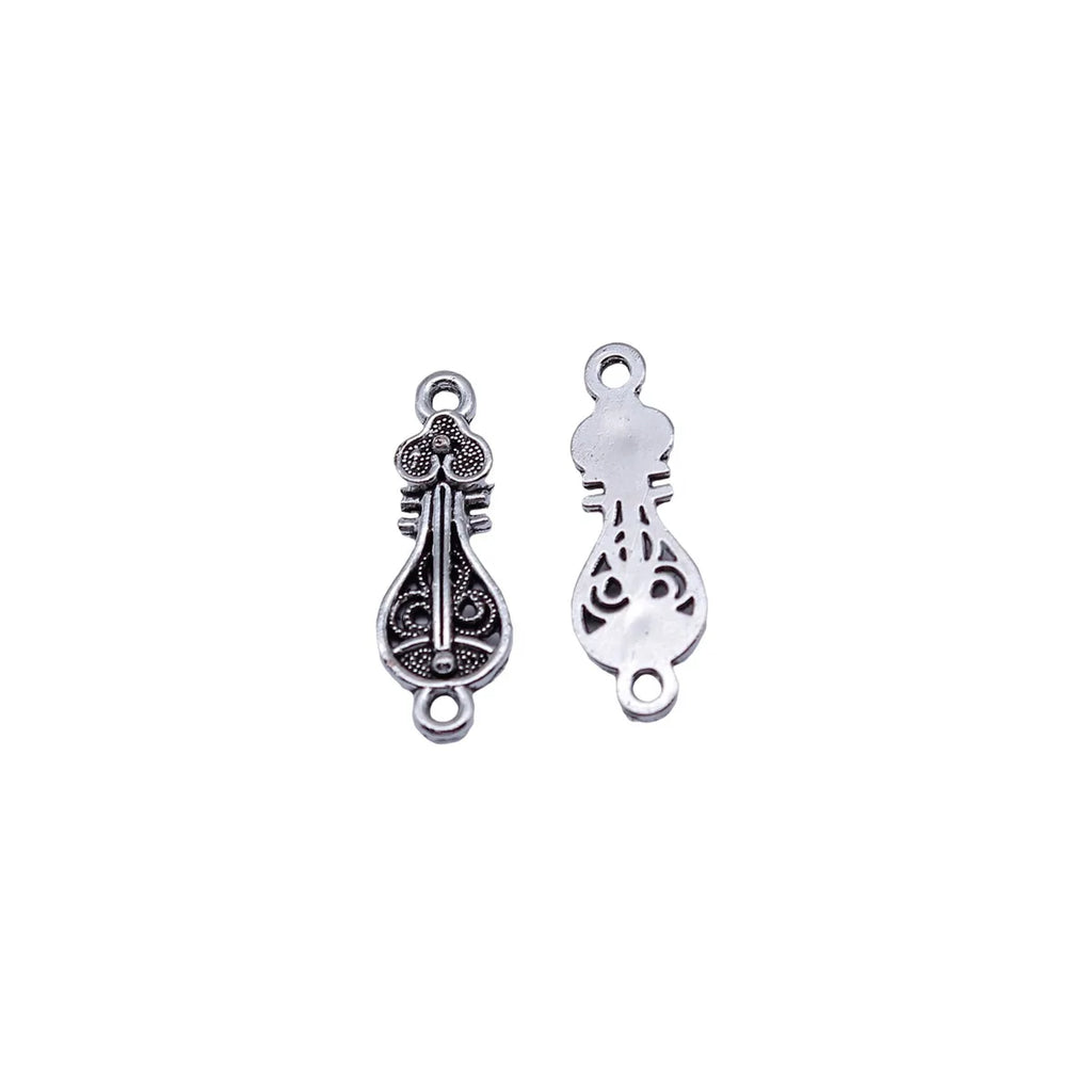 22x7.7mm 0.7g Antique Silver Zinc Alloy Chinese Pipa Connector Charm for DIY Earrings Jewelry