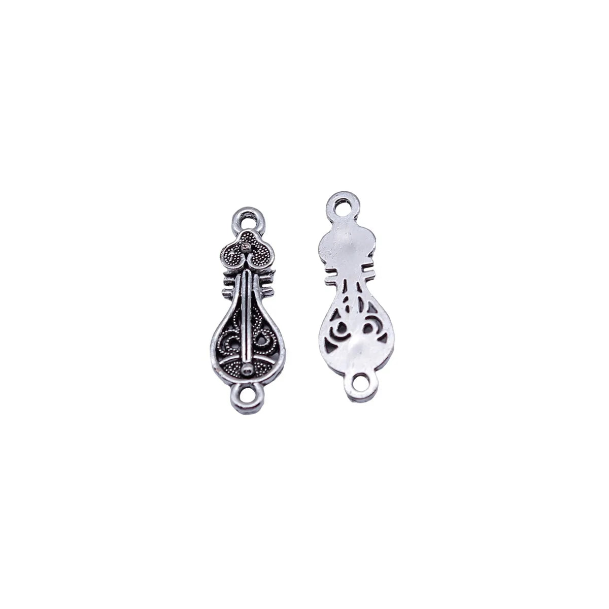22x7.7mm 0.7g Antique Silver Zinc Alloy Chinese Pipa Connector Charm for DIY Earrings Jewelry