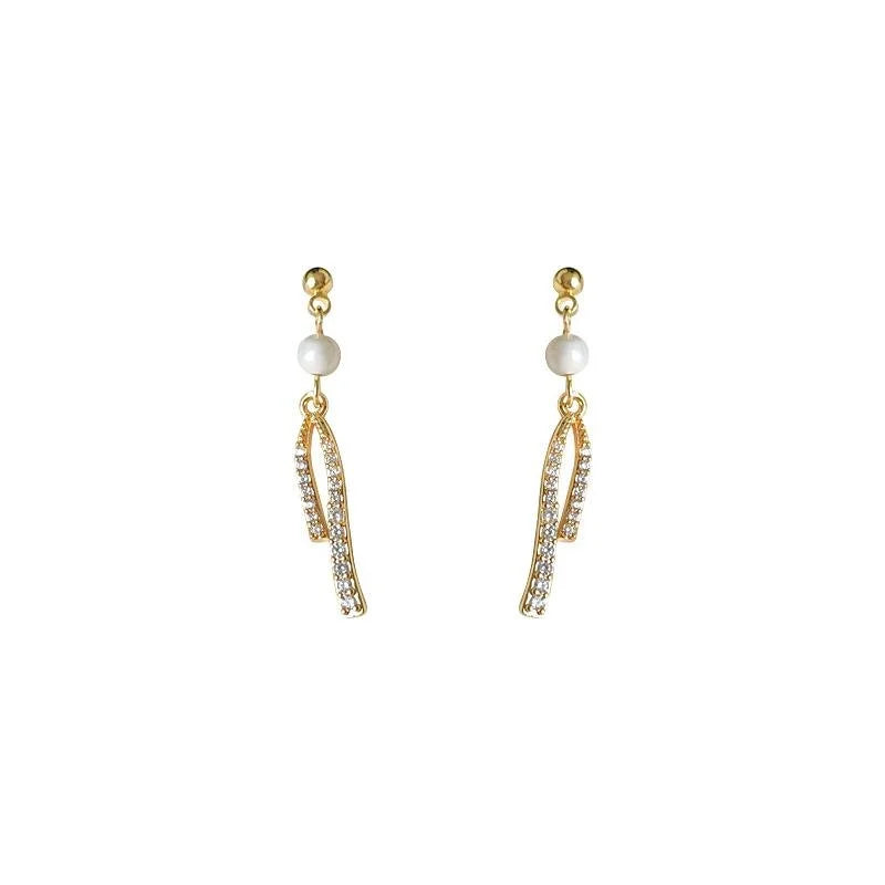 High-End Minimalist Copper Freshwater Pearl Bow Stud Earrings 14K Gold Plated