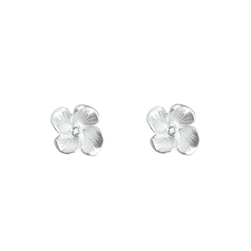 Light Luxury Copper Flower Petal Micro Pave Zircon Stud Earrings
