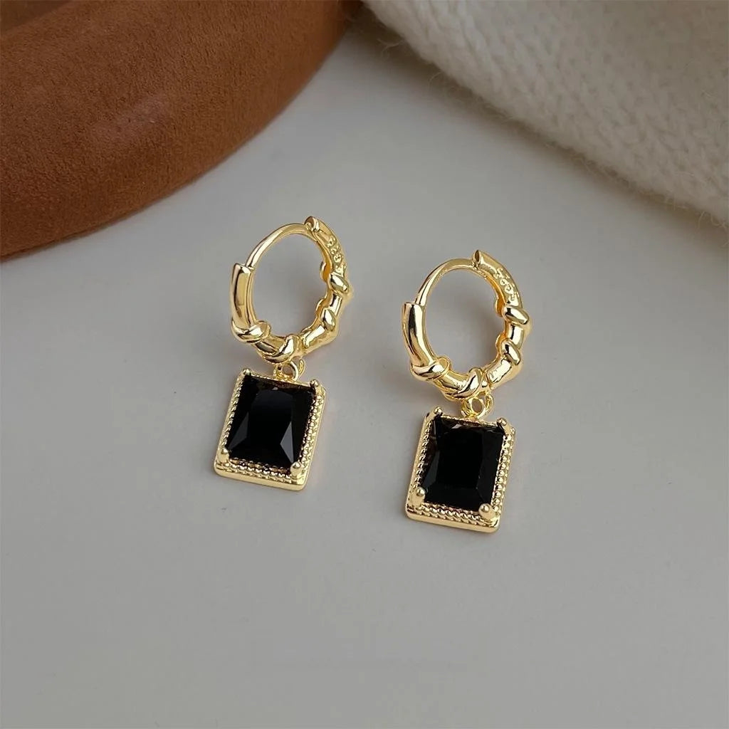 Minimalist Geometric Square Zircon Drop Earrings, Colorfast Plated Eco Copper Jewelry
