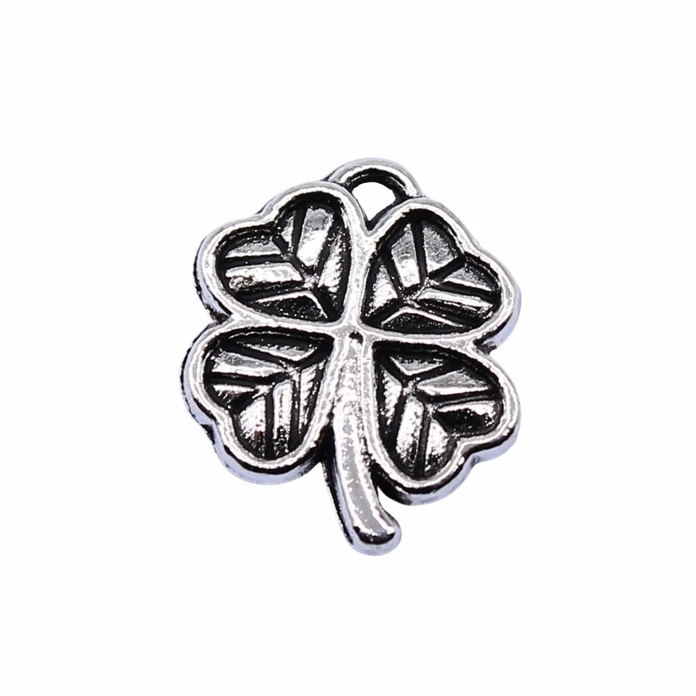 12x11mm 0.95g Antique Silver Zinc Alloy Four Leaf Clover Charm Pendant for DIY Jewelry Making