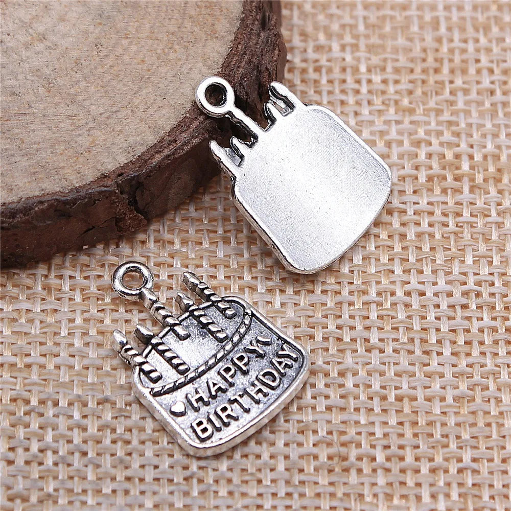 18x15mm 1.6g Multicolor Zinc Alloy Birthday Cake Charm Pendant for DIY Bracelet Necklace Making