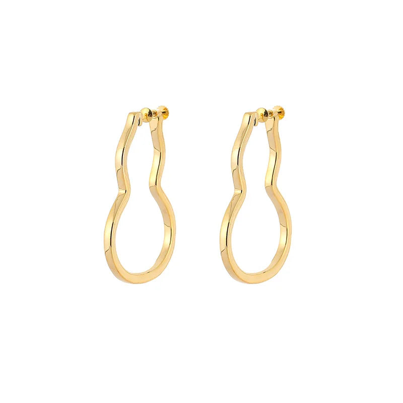Elegant Hollow Gourd Hoop Alloy Stud & Clip On No Piercing Screw Back Women's Fashion Earrings