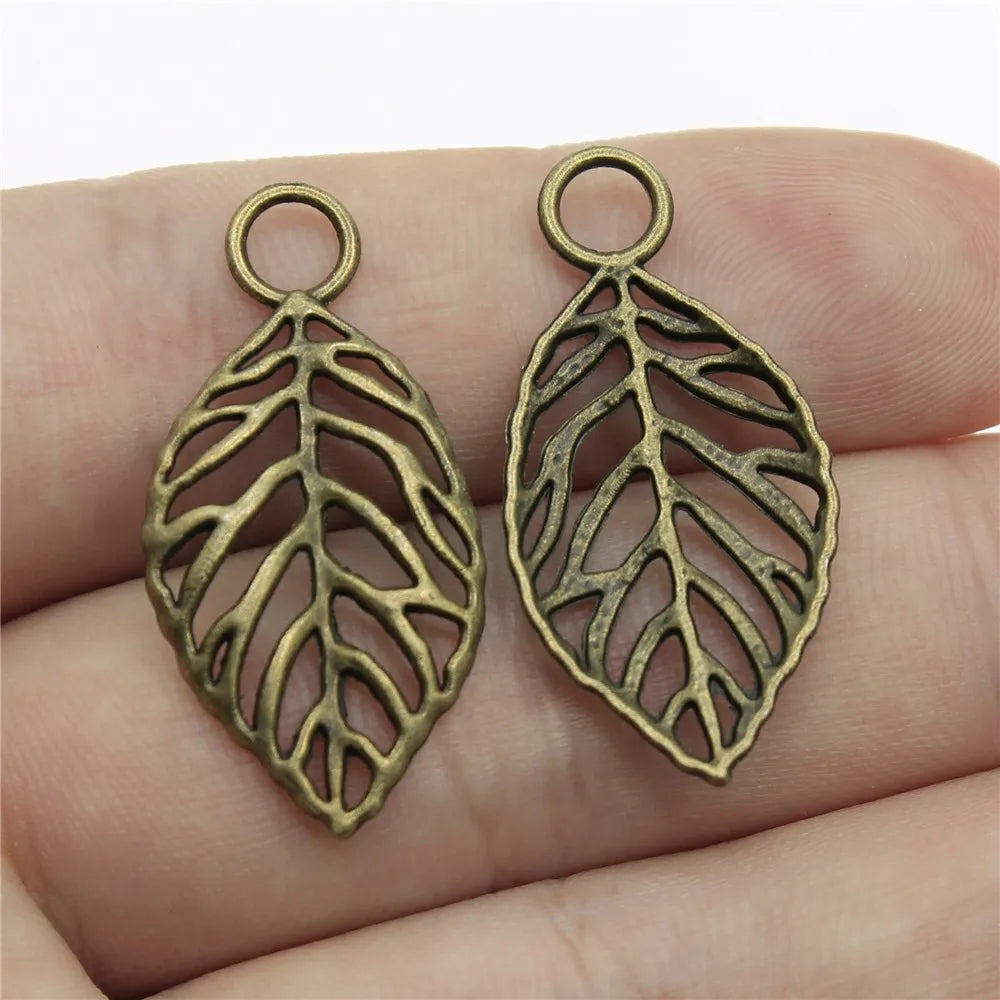 32x16mm 1.1g Antique Bronze Zinc Alloy Leaf Charm Pendant for DIY Necklace and Bracelet Making