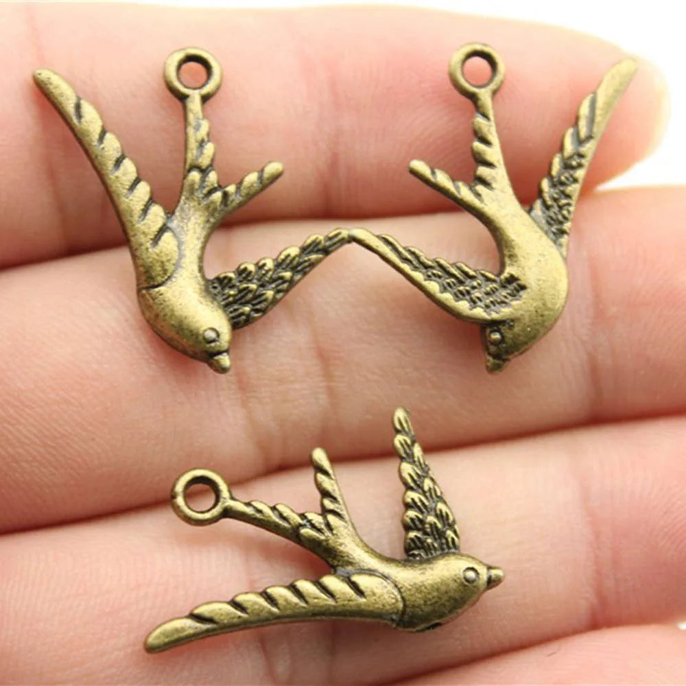 26x25mm 1.9g Multicolor Zinc Alloy Swallow Bird Charm Pendant for DIY Bracelet Necklace Making