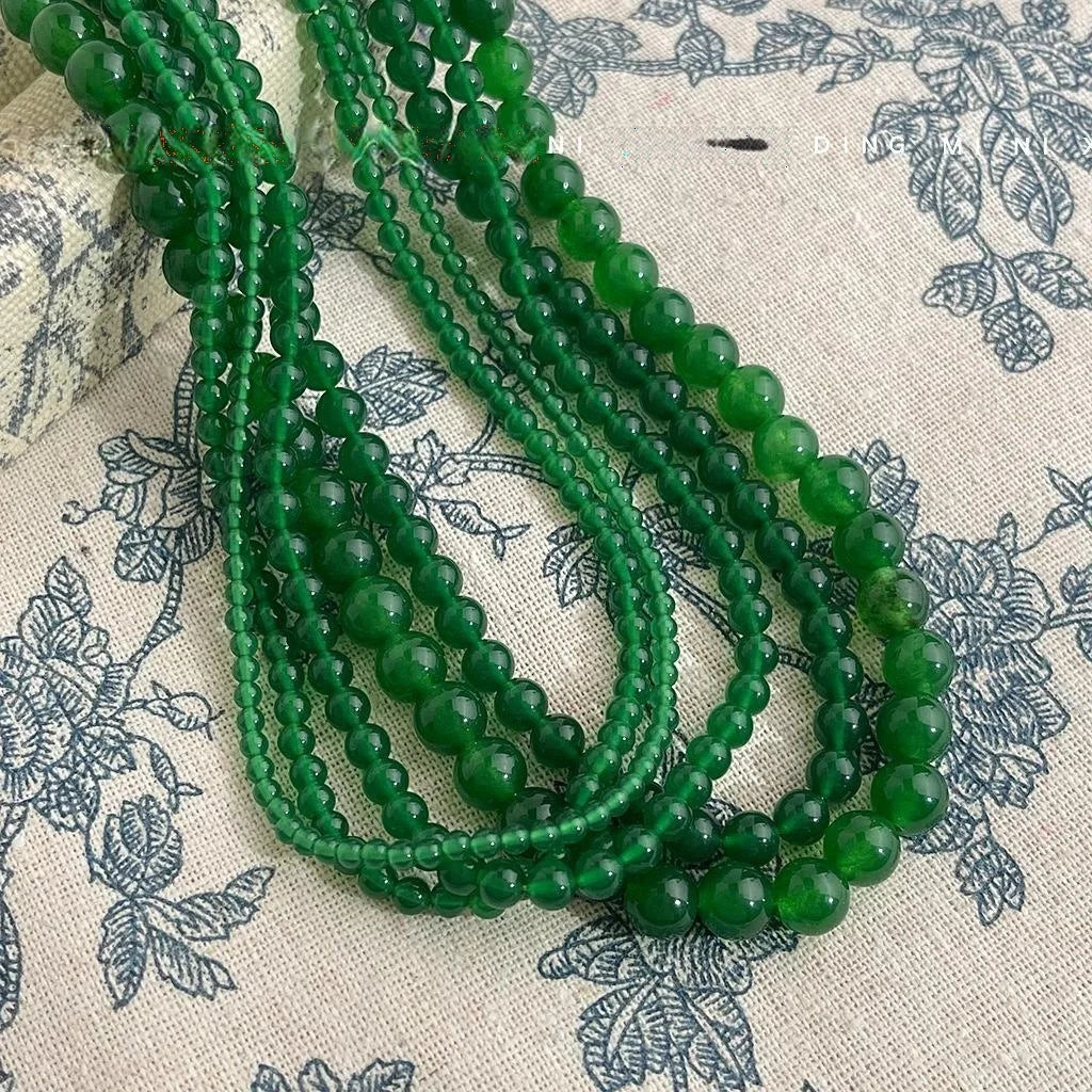 New Chinese Style Glassy Imperial Green Chalcedony Agate Detachable Sweater Necklace