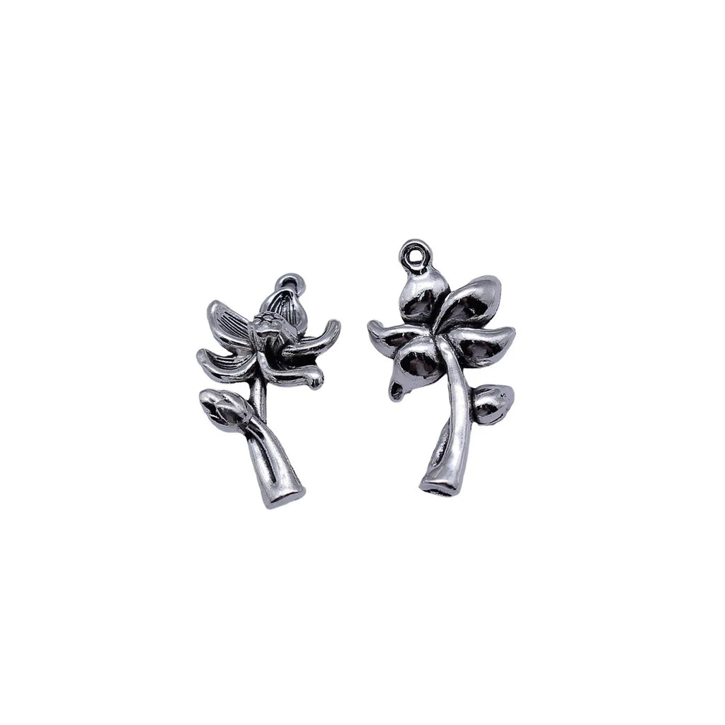 25x14x6.5mm 2.3g Antique Silver Zinc Alloy Lotus Flower Charm Pendant for DIY Necklace Clothing Decor