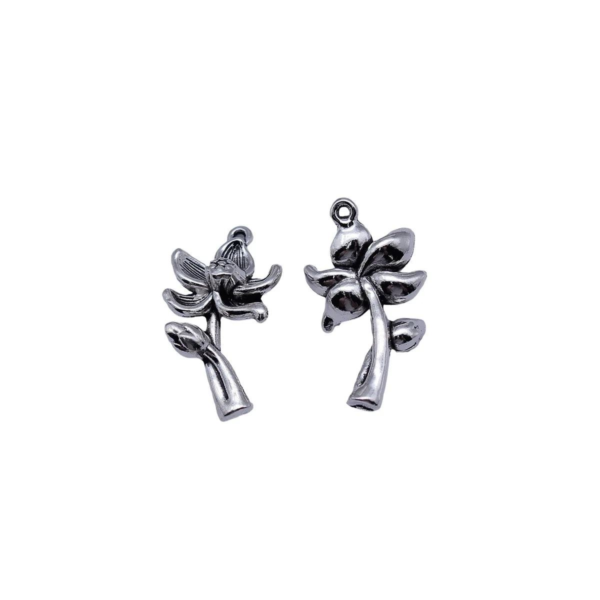 25x14x6.5mm 2.3g Antique Silver Zinc Alloy Lotus Flower Charm Pendant for DIY Necklace Clothing Decor