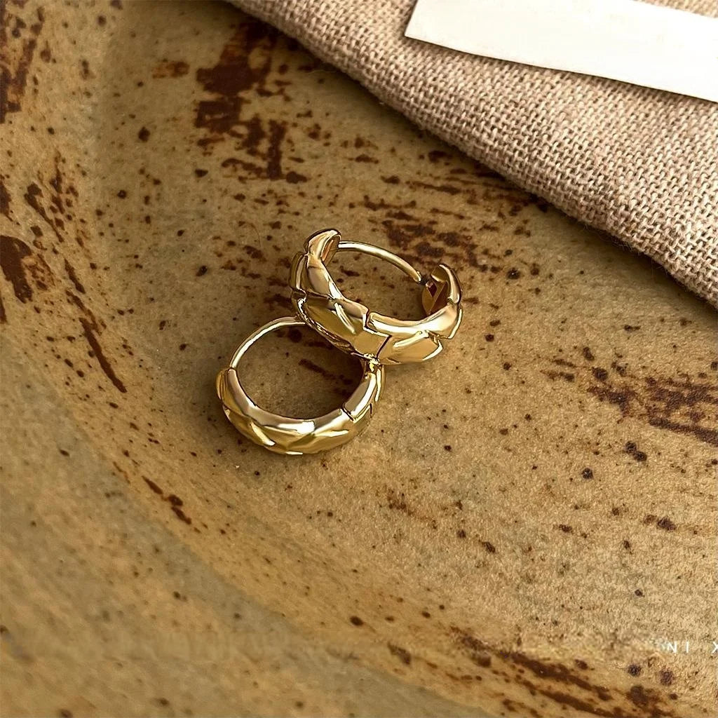 14K Gold Plated Copper Geometric Diamond Lattice Round Stud Earrings For Women