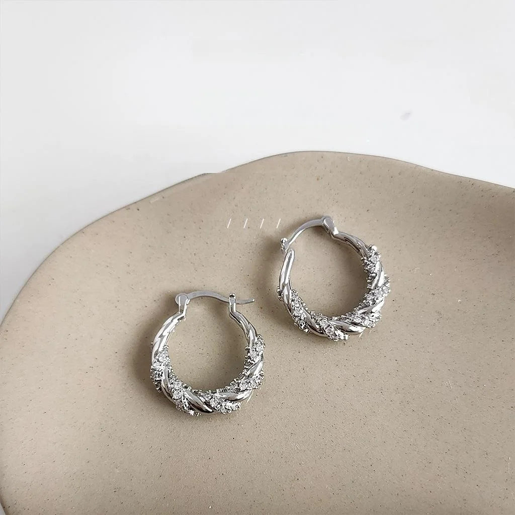 Premium Copper Micro Pave Zircon Round Geometric Hoop Drop Earrings For Women
