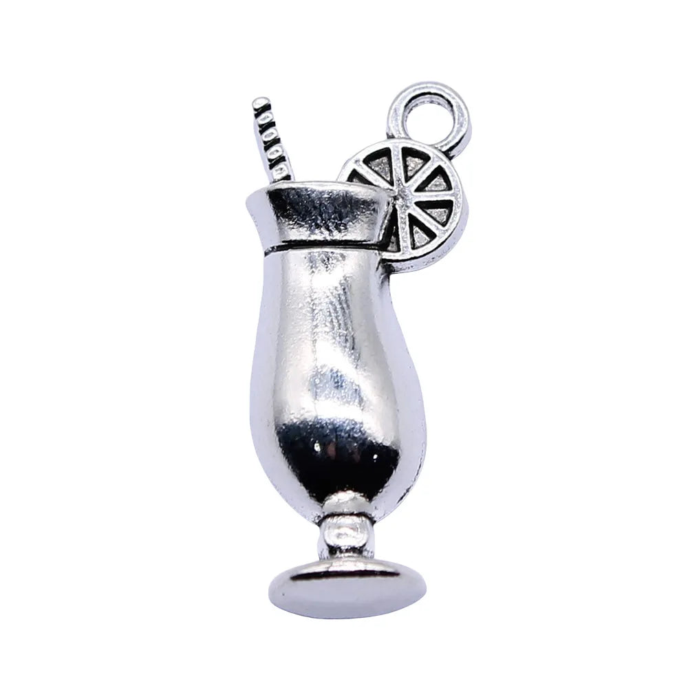 12x28mm 2.2g Antique Silver Zinc Alloy Cup of Lemon Juice Charm Pendant for DIY Jewelry Making
