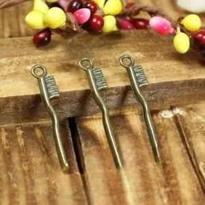 29x6MM Antique Silver Zinc Alloy Toothbrush Charm Pendant for DIY Necklace Bracelet Jewelry Making