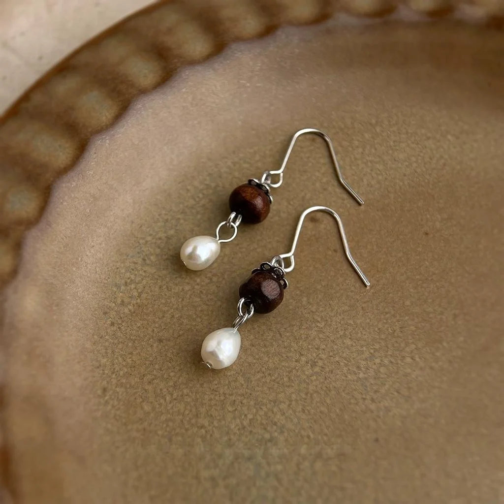New Chinese Vintage Freshwater Pearl Handmade Geometric Round Drop Earrings Designer Jewelry