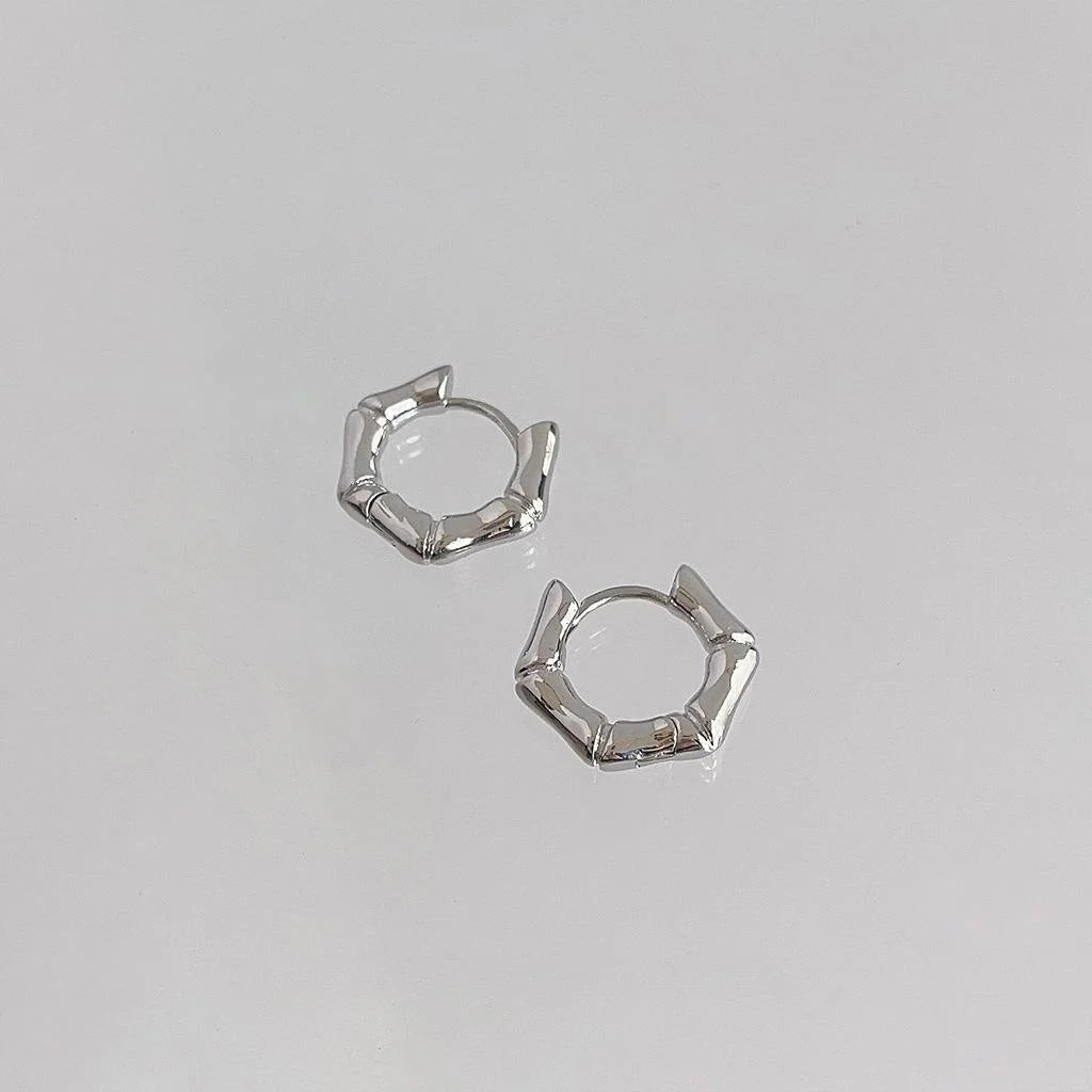 Minimalist Copper Bamboo Joint Stud Earrings Smooth Geometric Round Hoop Style For Daily Commute