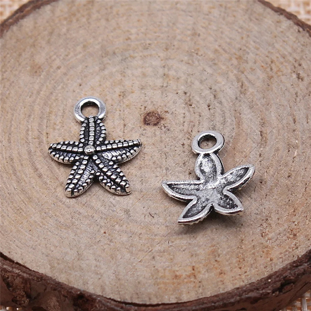 16x13mm 0.5g Antique Silver Zinc Alloy Small Starfish Charm Pendant for DIY Bracelet Jewelry Making