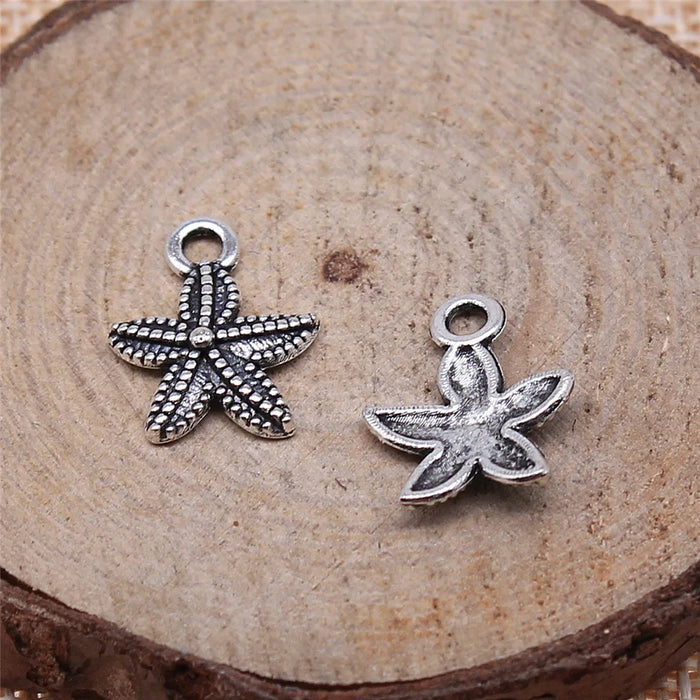 16x13mm 0.5g Antique Silver Zinc Alloy Small Starfish Charm Pendant for DIY Bracelet Jewelry Making