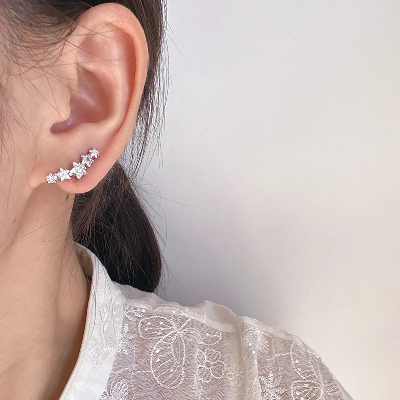 Elegant Starburst Zircon Ear Cuff Stud & Clip On No Piercing Spiral Hoop Fashion Earrings