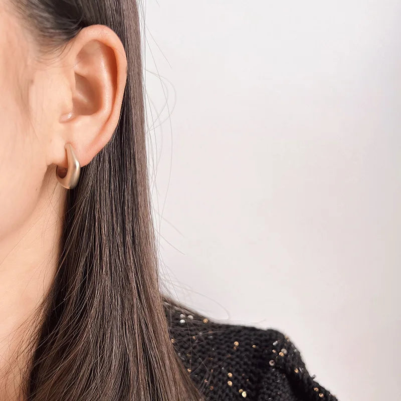 Vintage Chunky U Shape Alloy Hoop Stud & Clip On No Piercing Elegant Geometric Metal Earrings