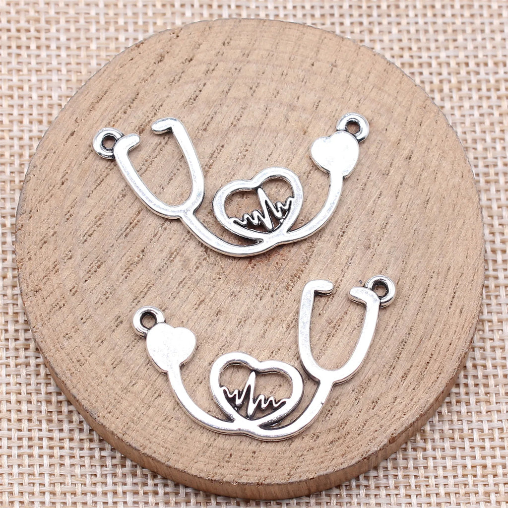 21x35mm 2.3g Antique Silver Zinc Alloy Stethoscope Charm Pendant for DIY Medical Theme Jewelry Making