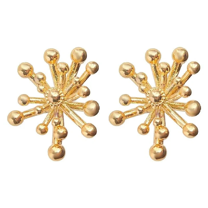 14K Gold Plated Eco-Friendly Copper Geometric Ice Flower Stud Earrings Minimalist Designer Jewelry