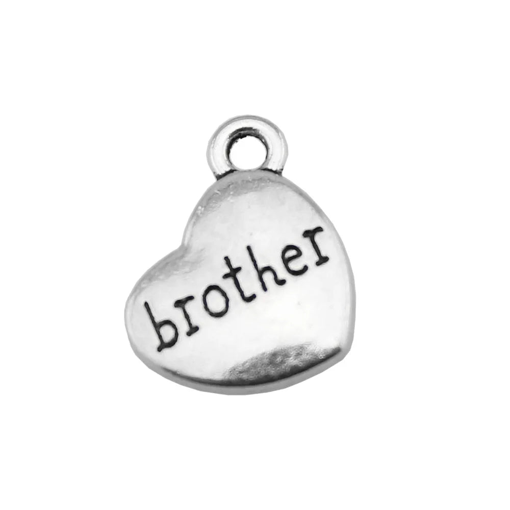 15x18mm 2.8g Antique Silver Zinc Alloy Brother Heart Charm Pendant for DIY Bracelet Necklace Making
