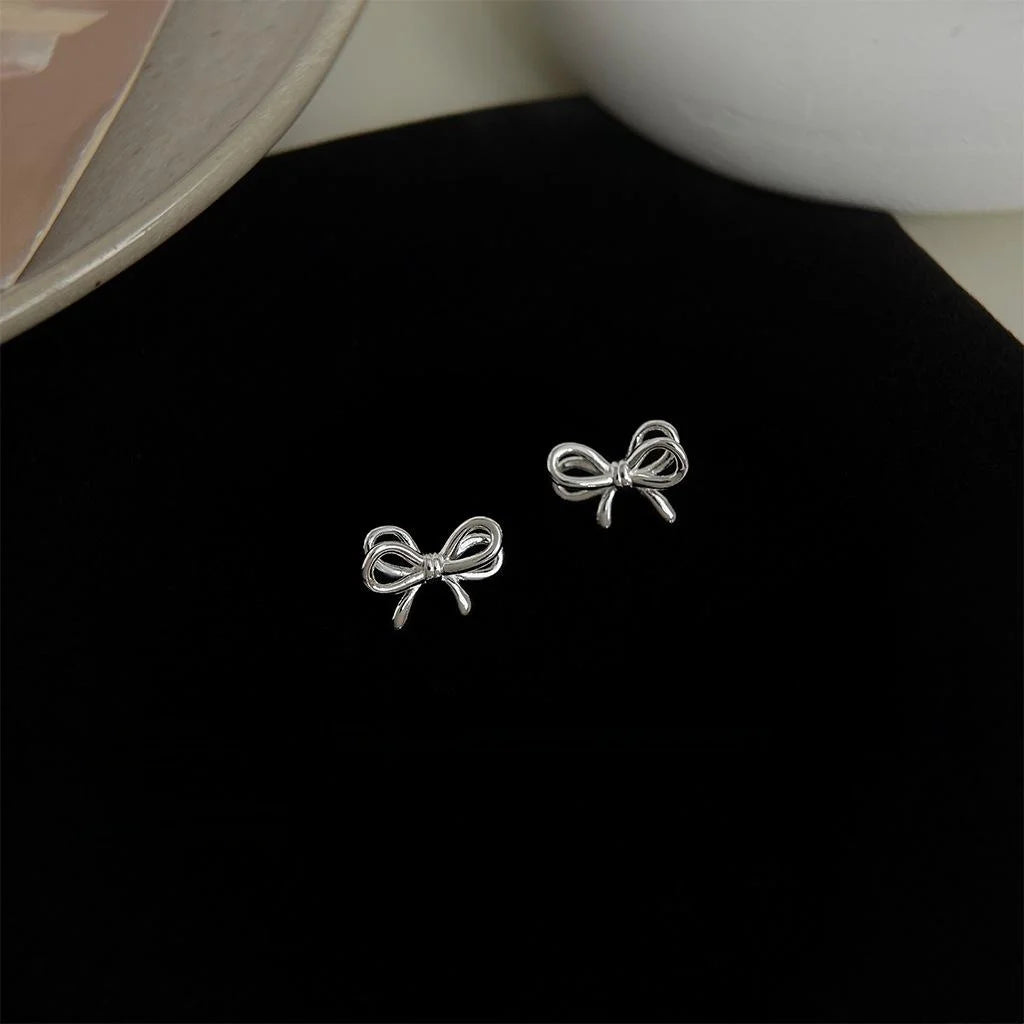 Mini 3D Bow Copper Stud Earrings For Women Cute Sweet Fashion Daily Jewelry